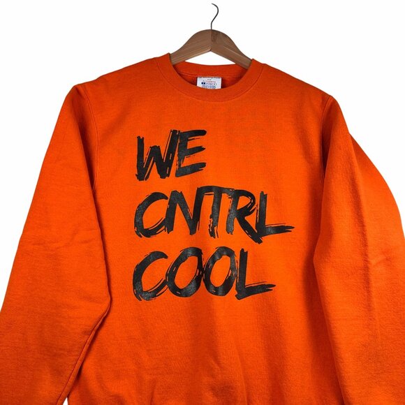 VTG. Champion Eco Authentic Orange Sweatshirt Sz S “WE CNTRL COOL” Graphic Retro - Picture 3 of 9